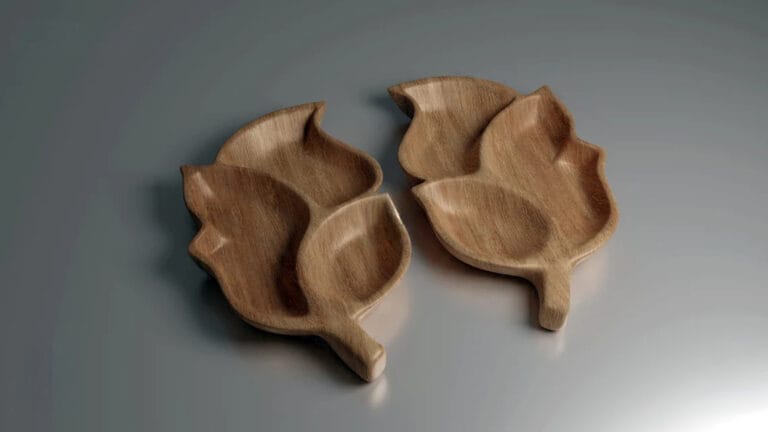 Drveni poslužavnik u obliku lista sa ogledalom